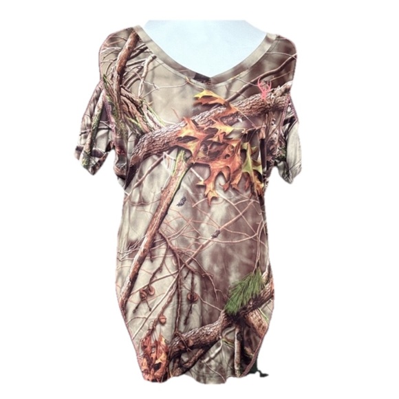 Huntworth Camouflage V-Neck Women's Short Sleeve Top Size Large - Picture 1 of 6